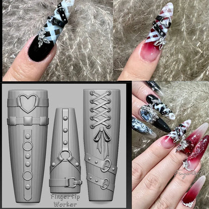 1Pc Chain Ice Flower Fox Spoon Fork Dragon Snake Butterfly 3D Acrylic Mold Nail Art Decorations  DIY Design Silicone Nails Mold