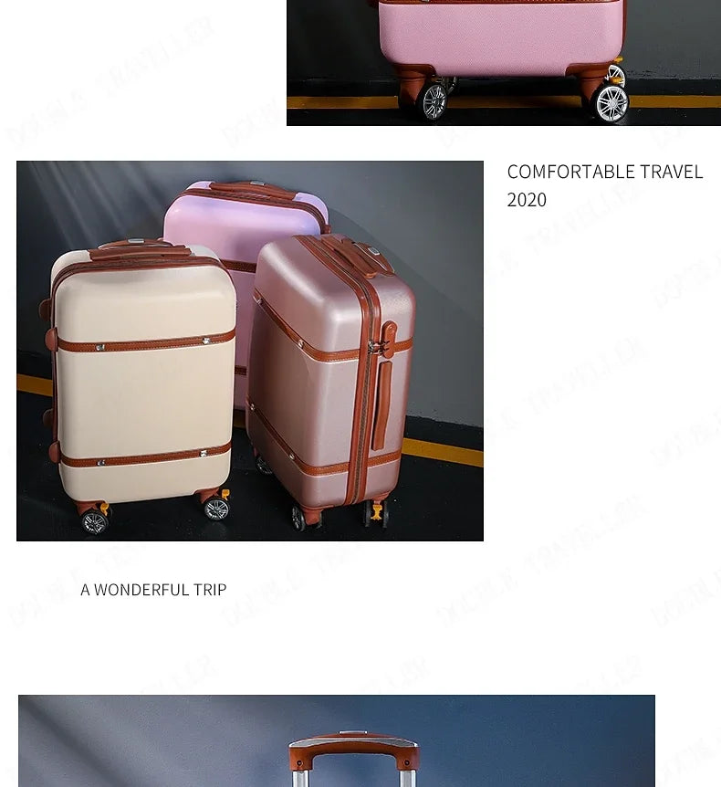 Rolling Luggage Set Women's Fashion Combination Lock Travel Suitcase Set Universal Cosmetic Bag Retro 2-Piece Trolley Luggage Set