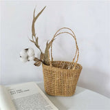 High Quality Handmade Straw Woven Basket with Handle Picnic Props Storage Basket Ornaments Tea Cup Cover