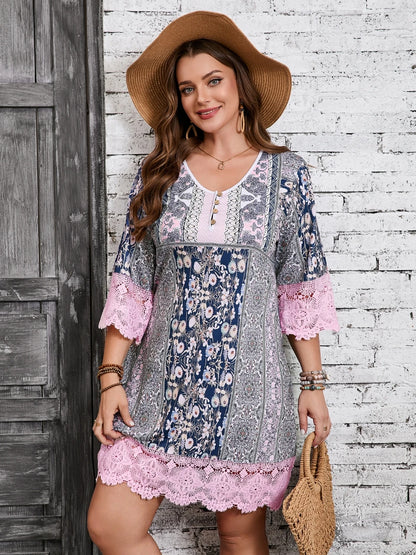 Plus size moda elegante vestido feminino solto vestido casual feminino vestido impresso novo temperamento