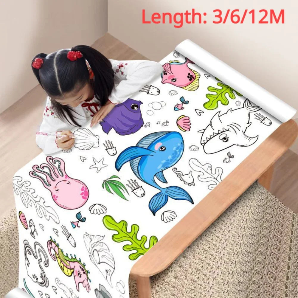 12/6/3M Children's Drawing Roll DIY Graffiti Scroll Color Filling Paper Painting Coloring Paper Roll for Kids Educational Toys