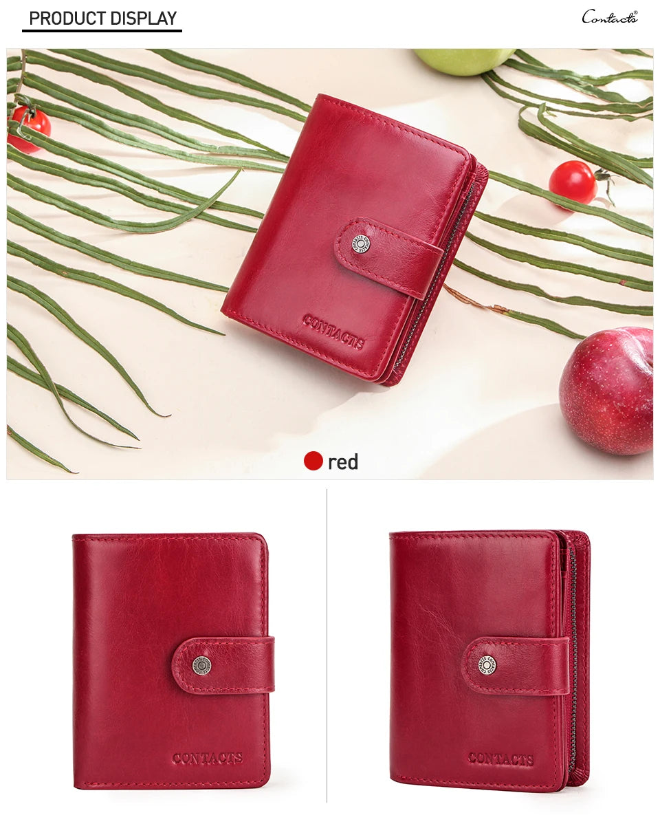ONTACT'S Genuine Leather Short Wallets for Men RFID Vintage Coin Purse Card Holder Male Money Clip Women‘s Wallet Bag HandbagC
