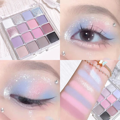 Sixteen-color sunset magic eyeshadow, pearl, matte, earth, Korean makeup 