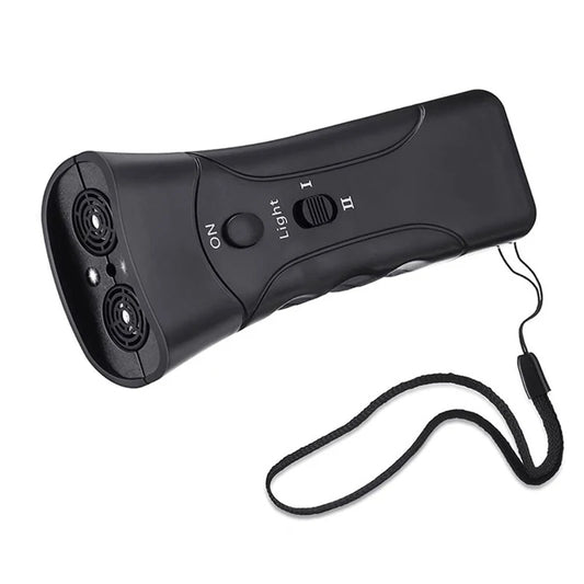 Repelente de perros antiladridos, dispositivo de entrenamiento para perros con LED ultrasónico para exteriores con luz de flash.