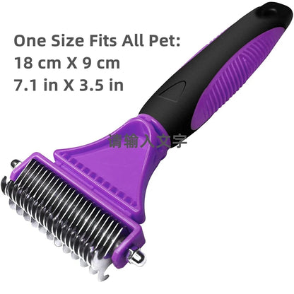 Cepillo de aseo de acero inoxidable para mascotas, de dos caras, para quitar el pelo suelto y desenredar la capa interna, peine rastrillo para perros y gatos, elimina nudos y enredos fácilmente.