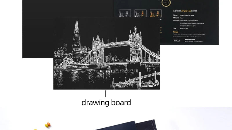 Scratch Art Paper Set 2 Sheets World Landmark Night Scene with Stylus DIY Crafts Stress Relief Creative Painting Adult Kids Gift