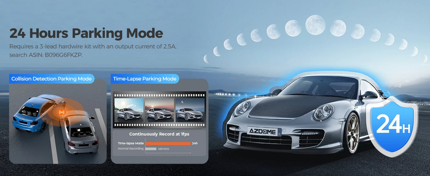 AZDOME M550 Pro 5.8Ghz WiFi 3 Channel Dash Cam 4K+1080P Built-in GPS 3.19" IPS Screen Car DVR IR Night Vision 24H Parking Mode