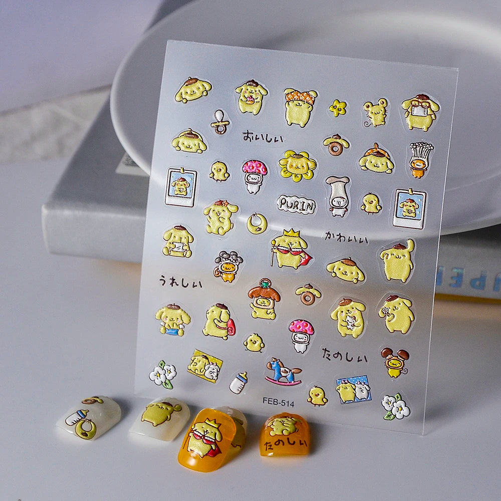 Sanrio Anime 5D Nail Stickers Hello Kitty Kurome Cartoon Stickers Nail Decoration Cute Melody Nail Art Decals Nail Art Supplies