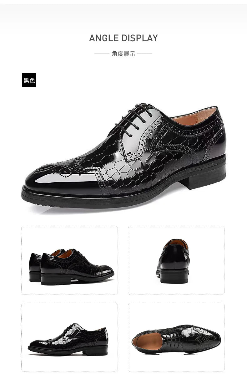 Crocodile Pattern Leather Shoes Business Oxford Footwear Men's Brogue Dress Shoes Leather Formal Shoes for Men Bullock Shoe 2024