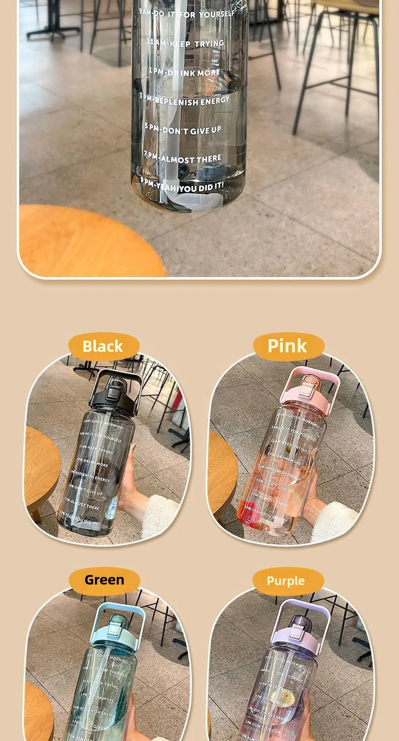 2025 Spring/Summer 2L Large Capacity Outdoor Plastic Bouncing Straw Sports Water Bottle Leak-proof Portable Refill Cups