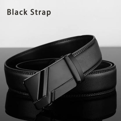 Cinturón de cuero para hombre, hebilla automática de metal, marca de alta calidad, cinturones de lujo para hombres, famoso trabajo, negocios, correa de PU negra.