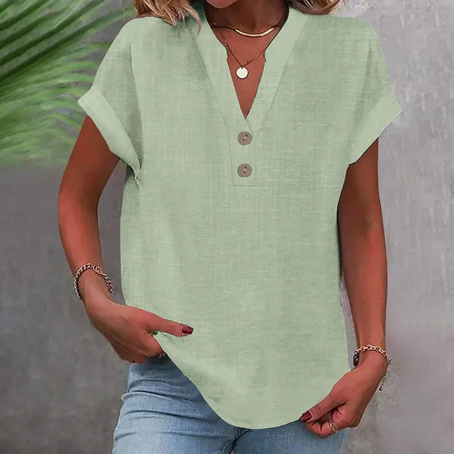 Women's V-neck Shirt, Linen Cotton, Breathable, Monochrome, Basic and Versatile, Casual and Comfortable, Office Tops Summer 2022 