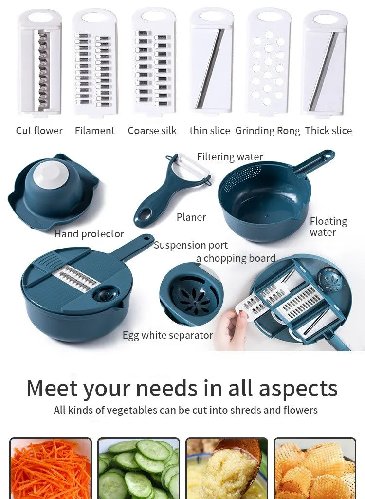 12PCS New Kitchen Multi-functional Nine-in-one Vegetable Cutter Grater Potato Radish Shredder Vegetable Cutter Salad Utensils