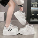 8cm Leather Flats Casual Dad Shoes Chunky Sneakers 2025 Women Platform Sports Shoes Ladies Skateboard Hidden Heels Shoes Tennis