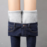 2023 Mujeres Jeans Térmicos Invierno Nieve Cálido Felpa Elástico Jeans Señora Skinny Espesar Polar Denim Pantalones Largos Retro Lápiz Pantalones