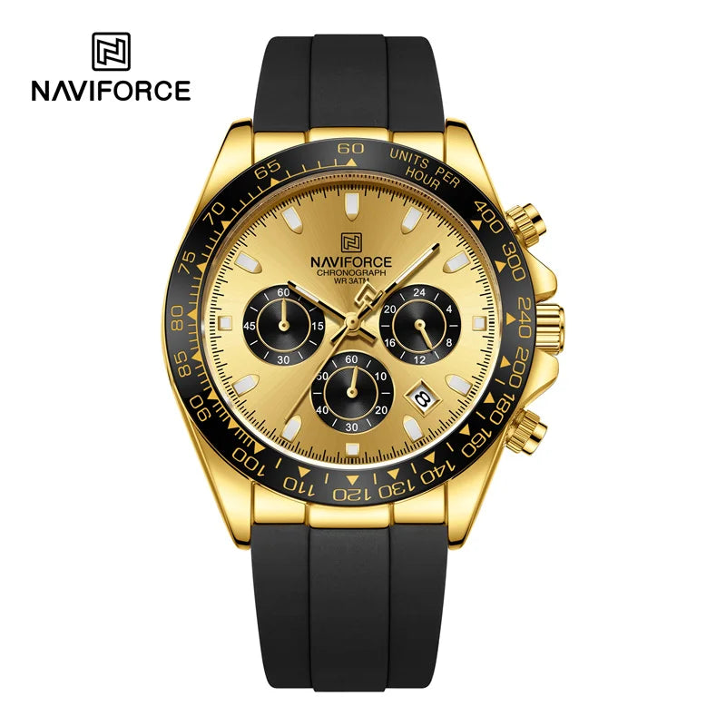 NAVIFORCE Reloj de lujo para hombre, deportivo, resistente al agua, de cuarzo, con correa de silicona, cronógrafo, luminoso, de pulsera, masculino