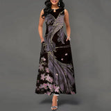 Women's V-neck Sleeveless Long Dress Retro Bohemian Dresses Floral Print Swing Casual New 