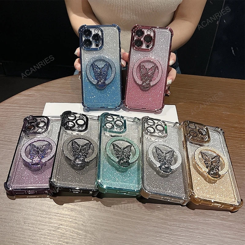 Xiaomi14t Shockproof Plating Butterfly Holder Case On For Xiaomi Mi 14t Pro Mi14t 14 T Mi14tpro Silicone Stand Cover 13t Mi13t