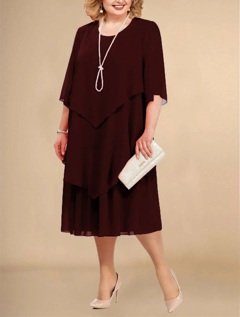 Plus Size Elegant Chiffon Dress Women's Irregular Layered Hem Flowy Midi Dress Fashion Party Wedding Guest Summer O-neck Dresses