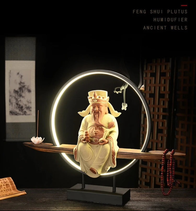 New Chinese Style Zen Ornaments for Entrance Living Room Office God of Wealth Buddha Statue Reflux Incense Decoration