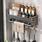 Gunmetal Space Aluminum Kitchen Storage Rack - No-Drill Wall Mounted Multi-Functional Organizer for Spice Jars and Knives
