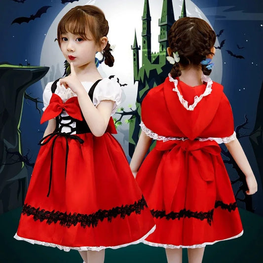 Girls Halloween Costume Fancy Dress Children Little Red Riding Hood Cosplay Dress Princess Baby Party Cosplay With Cape