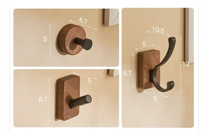 Self-adhesive New Simple Solid Wood Hook Walnut Hanging Hanger Bathroom Wall Hook Bedroom Coat Storage Rack Home Towel Key Decor