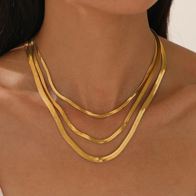Gold Snake Chain Necklace for Women and Men, Herringbone Choker, Neck Chains 925 Sterling Silver, Trend Jewelry Gift, 2024 