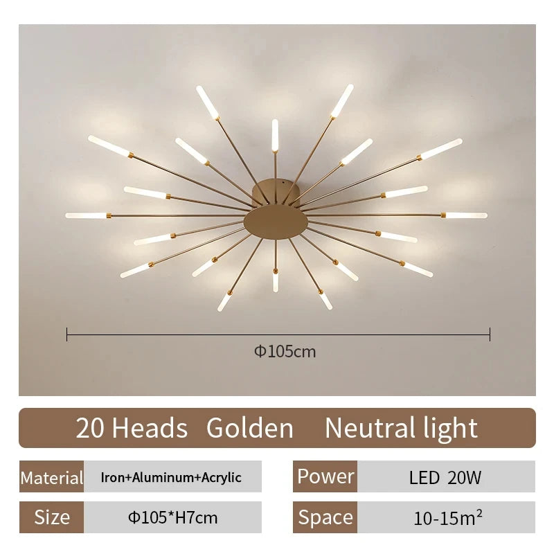 Lámpara de techo LED moderna para sala de estar, comedor, dormitorio, diseño de fuegos artificiales nórdicos, decoración del hogar, iluminación interior