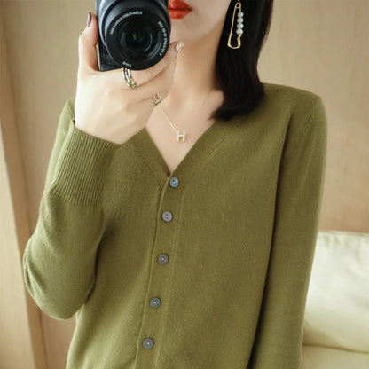 Cárdigan de punto de cachemira Andy de otoño, nuevo, con cuello en V, color liso, moderno, de alta calidad, cómodo, holgado e informal - GH021