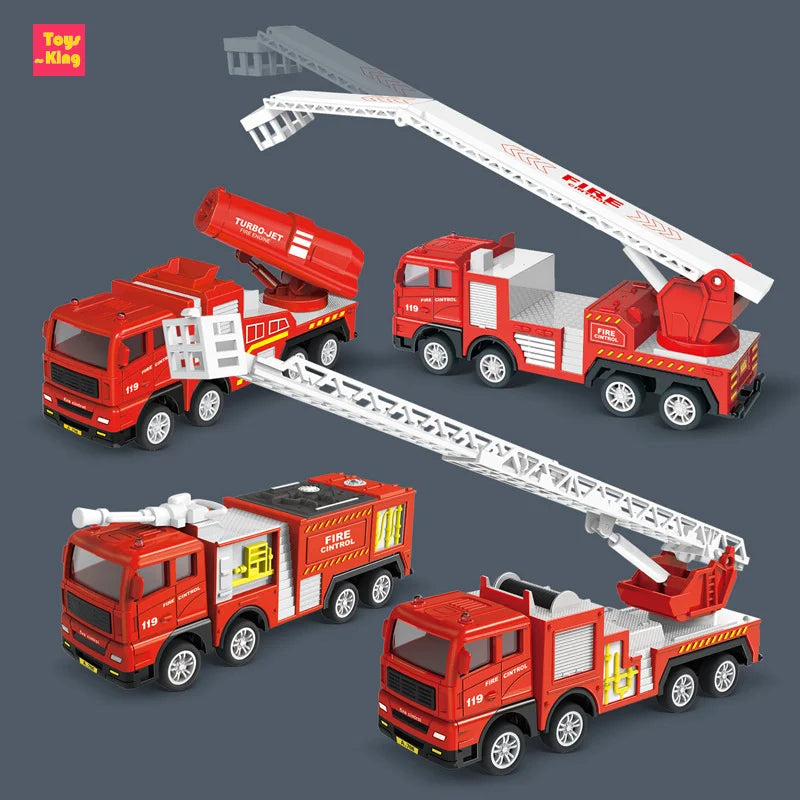 Children Fire Truck Pull Back Toys Fire Telescopic Ladder Truck Inertia Car Fire Rescue Water Tanker Model Boys Birthday Gift