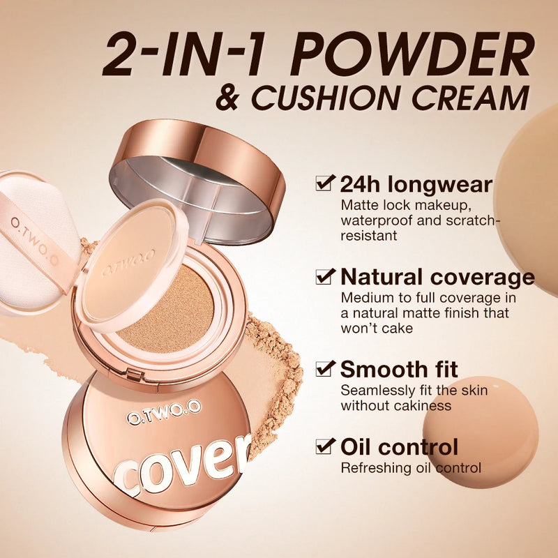 O.TWO.O 2 In 1 Air Cushion Creme Face Powder 24h Long-Lasting Oil-control Matte Soft Focus Concealer Maquiagem Pressed Powder Creme