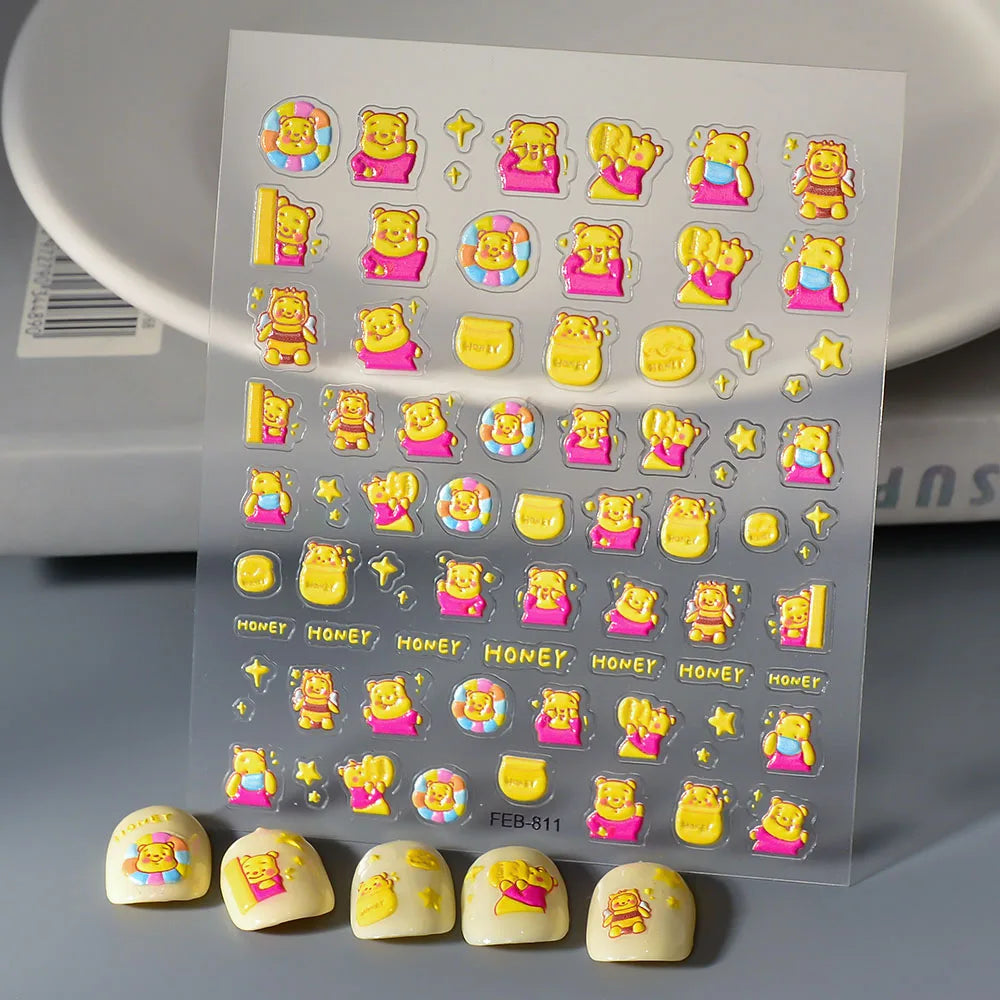 Sanrio Anime 5D Nail Stickers Hello Kitty Kurome Cartoon Stickers Nail Decoration Cute Melody Nail Art Decals Nail Art Supplies