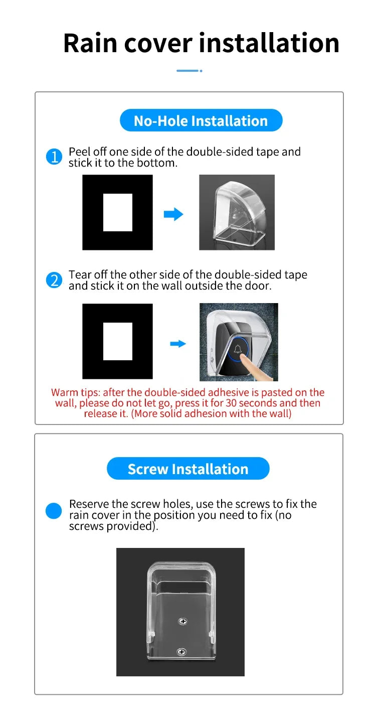 CACAZI PC Transparent Waterproof Cover for Wireless Doorbell Button Chime Outdoor Rain-cover Home Case Suitable for Most Buttons
