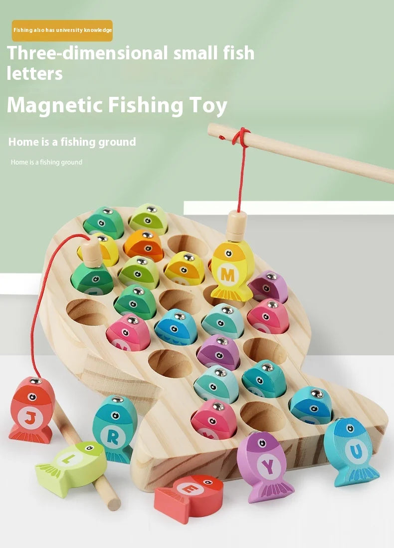 Wooden Children Fishing Toys Baby Early Education Toys Kids Ability Training Toy Montessori Education Fun Game Alphabet Learning