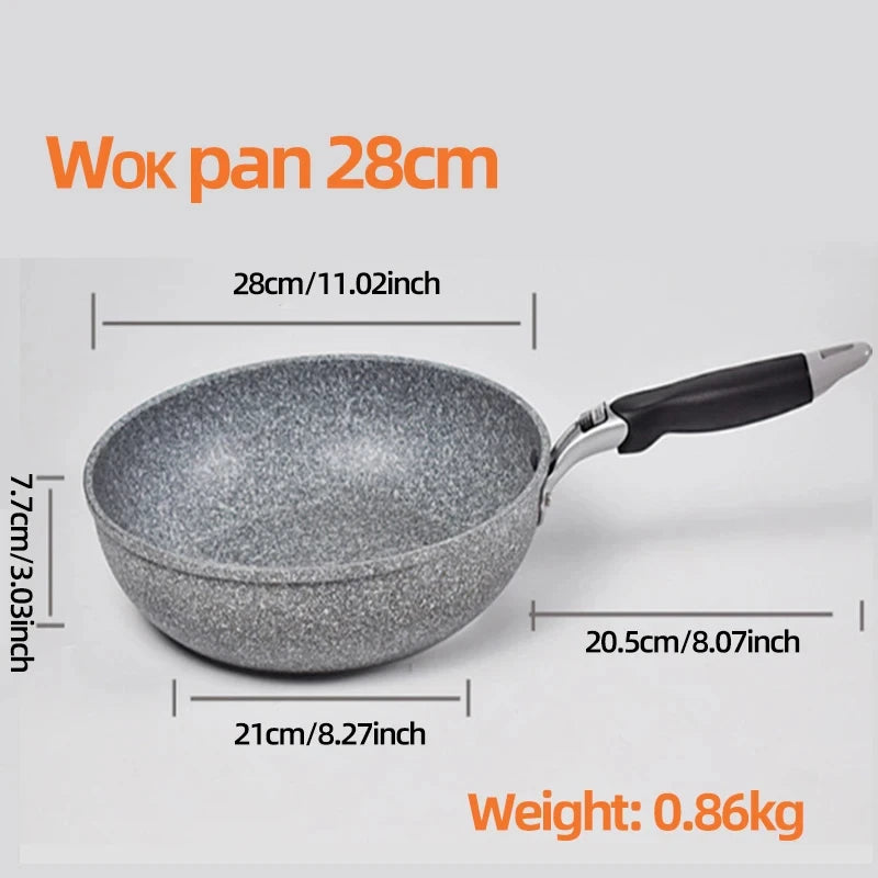 Durable Stone Frying Pan 28/26/24/20cm Wok Non-stick Pan Skillet Cauldron Induction Cooker Pans Pancake Egg Gas Stove Home