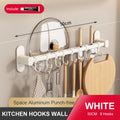 Wall Mounted Kitchen Hook Rack No-Punching Wall Hangers Rail Kitchen Utensils Rack Spoon Shovel Chopping Board Storage Rack