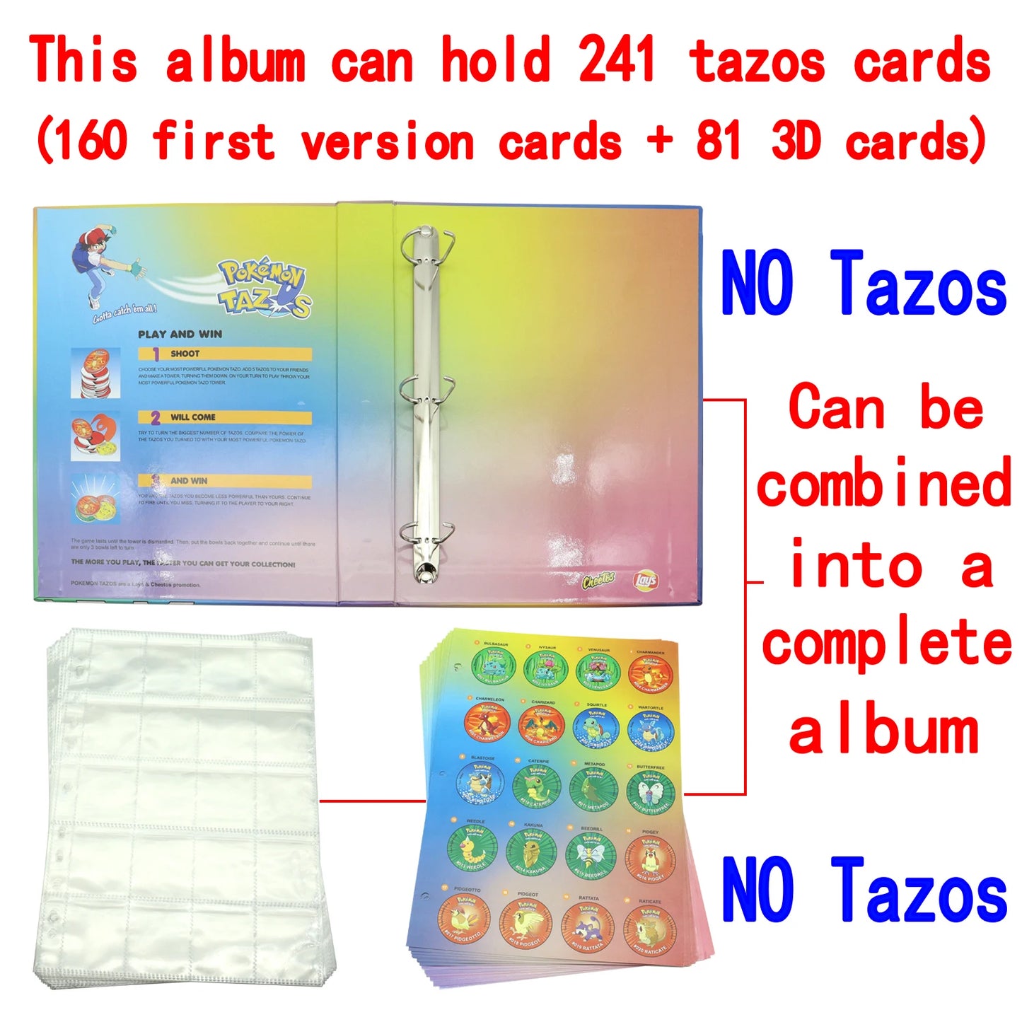 Caja de 100/160 tazos de Pokémon de 1.ª y 2.ª generación, colección de cartas redondas y cuadradas 3D, álbum de entrenadores, Pogs, Cheetos, Chipitaps