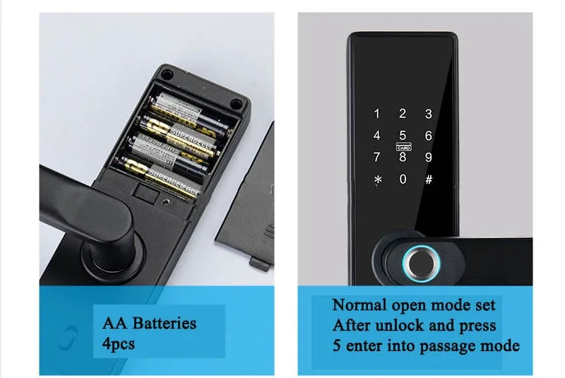 H4 Tuya Electronic Lock Wifi Smart Door Lock Fingerprint Lock Password IC Card Key USB Charge For Smart Home