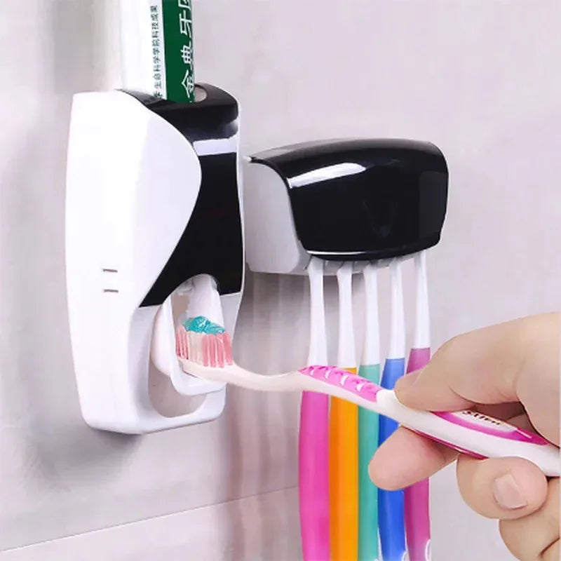 1 conjunto de suporte para escovas de dentes de fácil utilização com dispensador automático de pasta de dente e suporte de parede para escovas de dentes