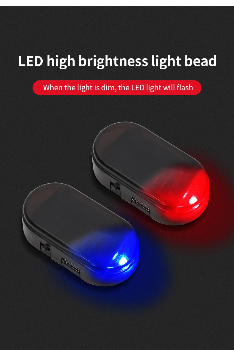 Car Fake Security Light Solar Powered Simulated Dummy Alarm Wireless Warning Anti-Theft Caution Lamp LED Blue/Red Flashing Light