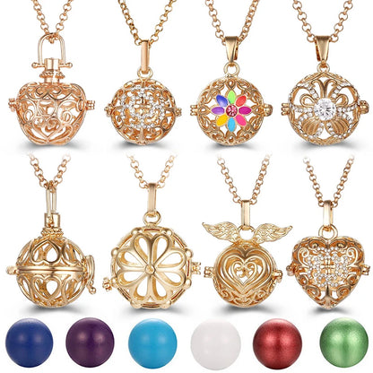 New Aroma Water Droplets Cage Lockets Necklace Heart Shaped Zircon Essential Oil Diffuser Set Combination Woman Pendant Jewelry