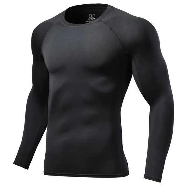 Men Long Sleeve Slim Tops Sports T-shirts Gym Fitness Compression T-shirt Running Shirt Football Outdoor Jogging Tight Quick Dry 