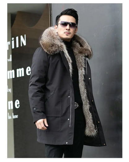 Abrigo de piel sintética Parker para hombre, cálido y nuevo de invierno, de una pieza, de piel sintética de visón, de longitud media.