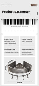 No Drill Bathroom Corner Shelf Wall Mounted Shower Corner Shelves with Hook Towel Bar Space Aluminum Bathroom Organizer Rack