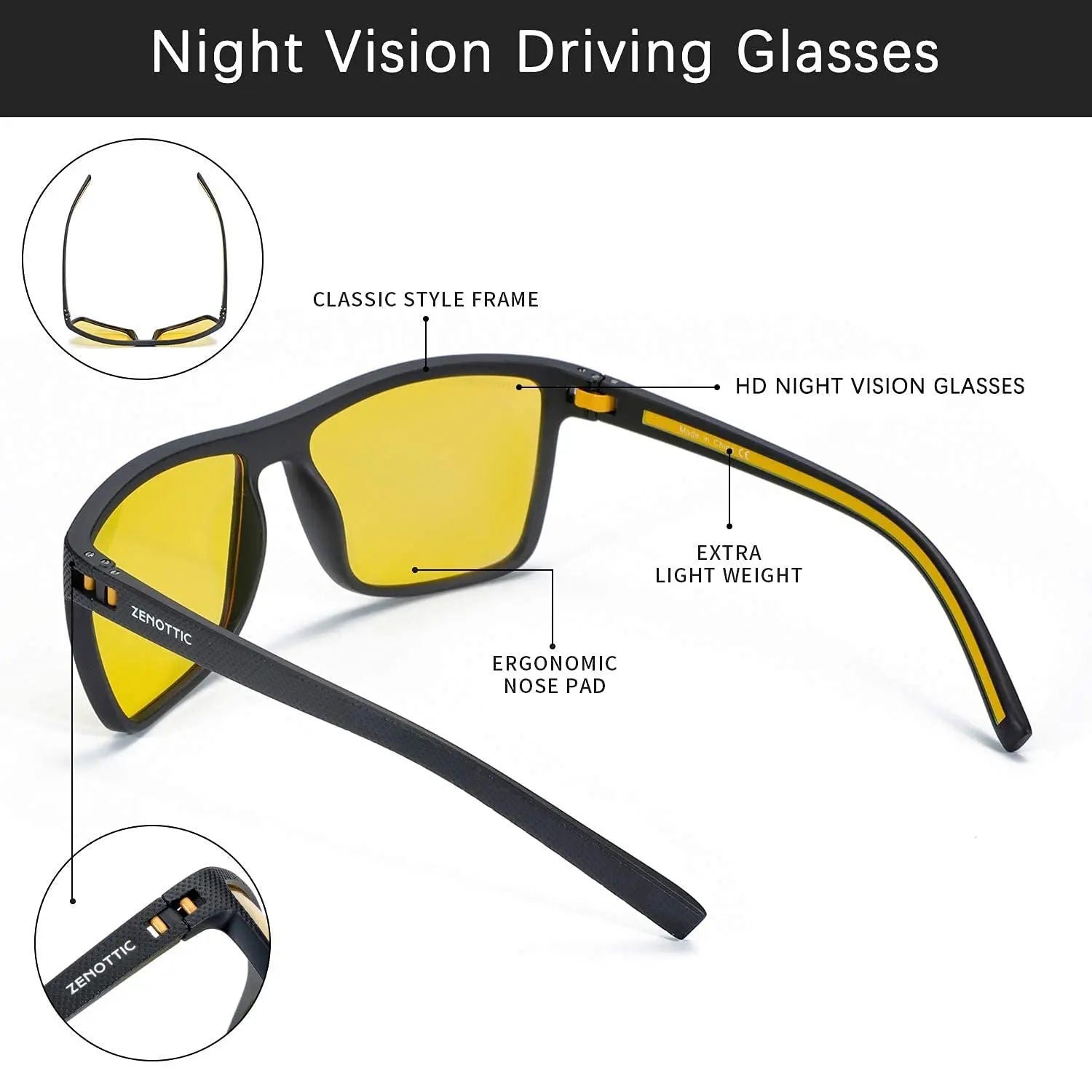 ZENOTTIC Polarized Sunglasses for Men Shades Lightweight TR90 Frame UV400 Protection Square Outdoor Travel Driving Sun Glasses