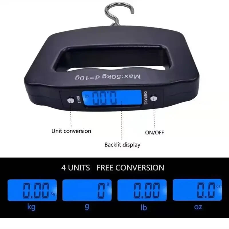 50kg/10g Travel Luggage Scale Portable Handheld Electronic Scale with Hook Gram Scale Express Delivery Fishing Handheld Scale