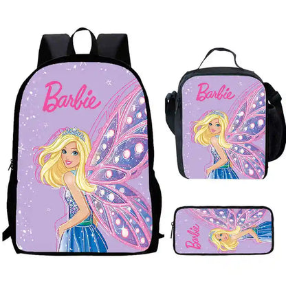 Mochila escolar infantil con diseño de Barbie y bolsas para el almuerzo y lápices para guardería, el mejor regalo para niños y niñas.