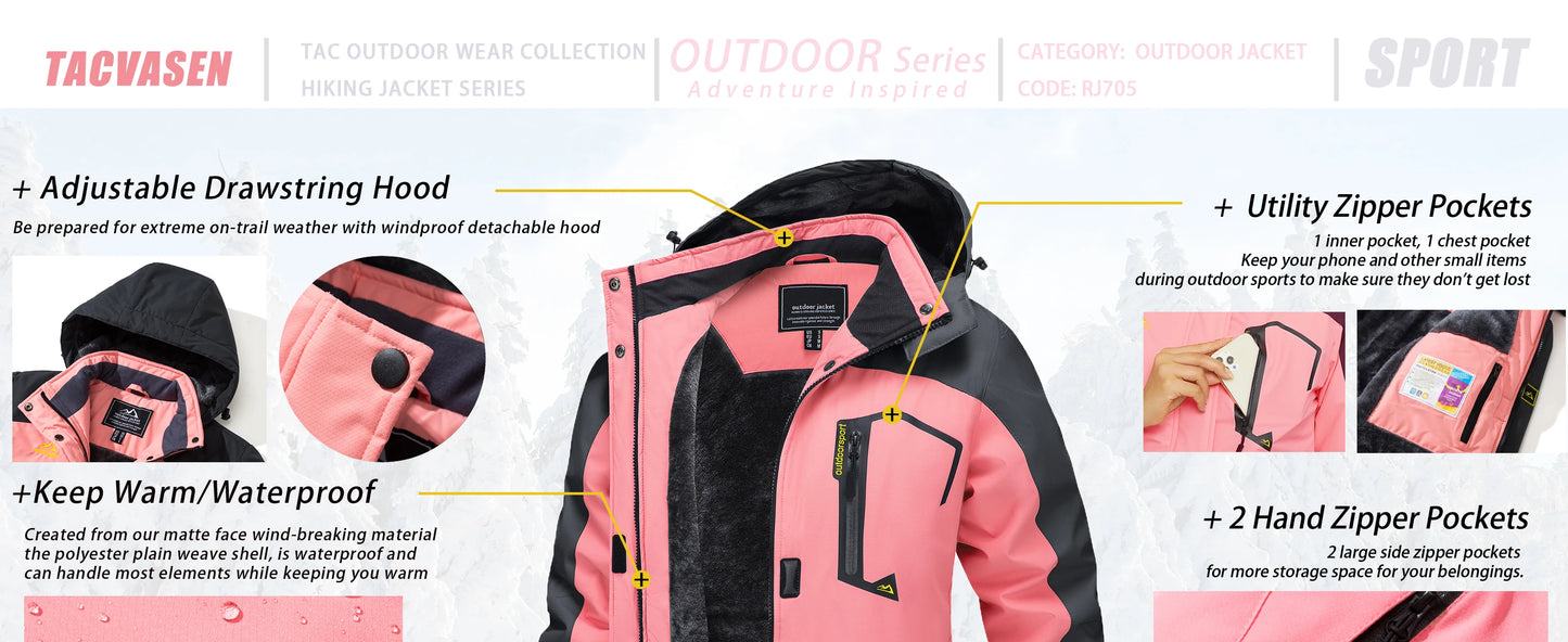 TACVASEN Chaqueta de esquí y snowboard de invierno para mujer, forro polar térmico, impermeable, informal, para trabajo, lluvia, cortavientos, parka