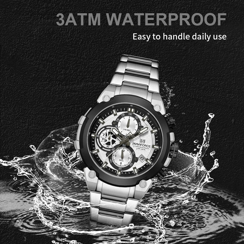 NAVIFORCE Original Watch for man 2025 New Stainless Steel Waterproof Chronograph Classic Quartz Wristwatch Brand Men Watch Gifts